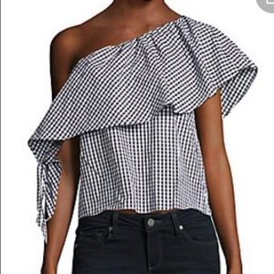 Design Lab Gingham One Shoulder Blouse
